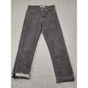 Levi's Wedgie Straight Jeans Black Wash Distressed Raw Hem Size 26‎
